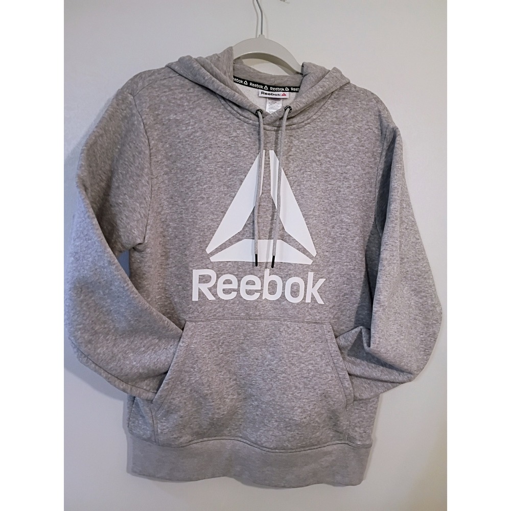 Reebok Men's Grey Athletic Hoodie‎ Sweatshirt Logo Pullover Size S